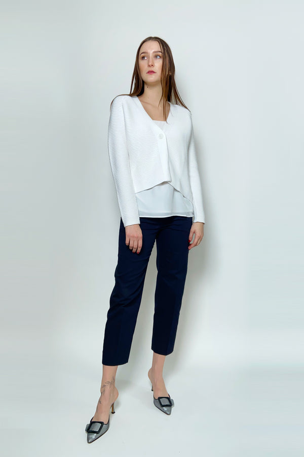 Kinross Cropped Knit Cotton Cardigan in Winter White - Ashia Mode