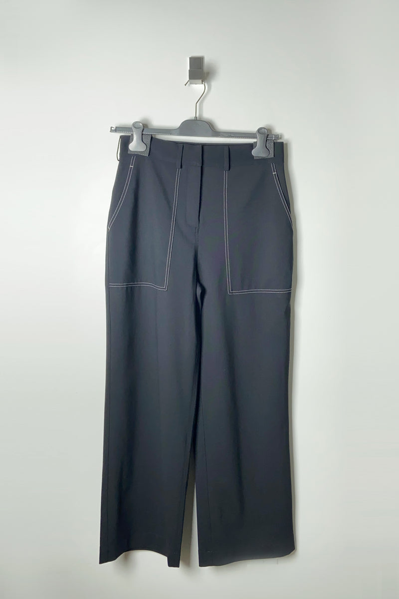 Lorena Antoniazzi Wide-Leg Wool Trousers with Contrast Stitch in Black