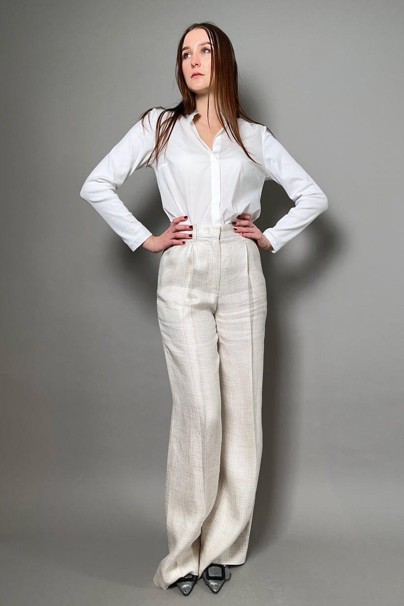 Lorena Antoniazzi Linen Trousers with Soft Check Pattern
