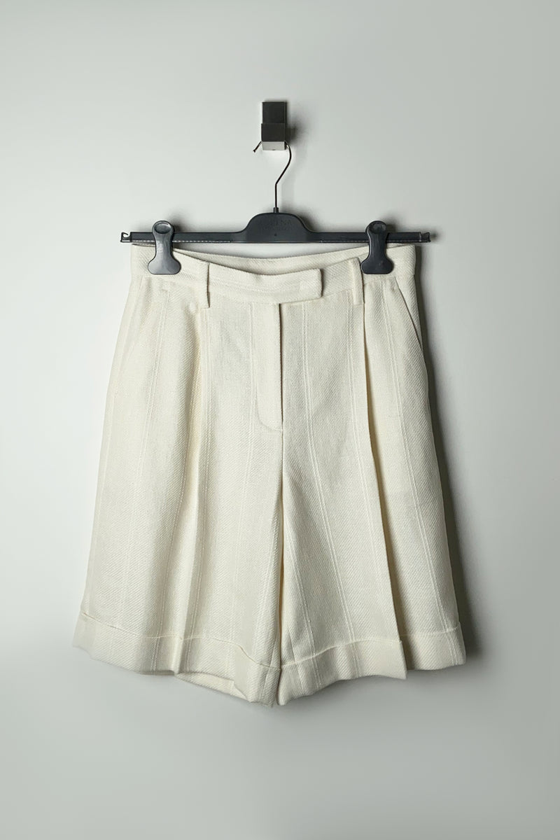 Lorena Antoniazzi Striped Linen Bermuda Shorts in Creamy White