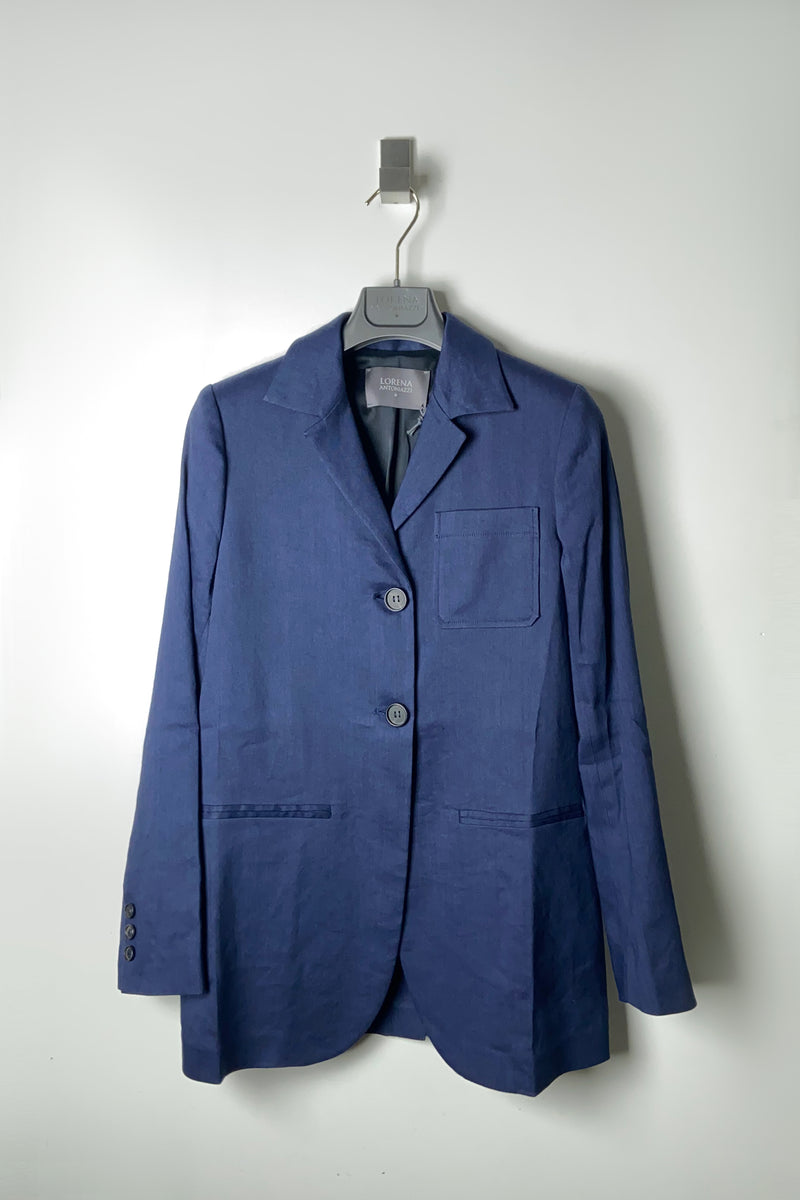 Lorena Antoniazzi Linen Boyfriend Blazer in Dark Blue