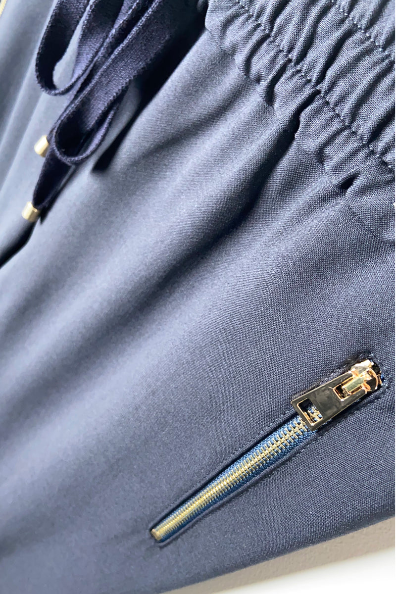 Lorena Antoniazzi Light Wool Jogger Pants in Dark Navy