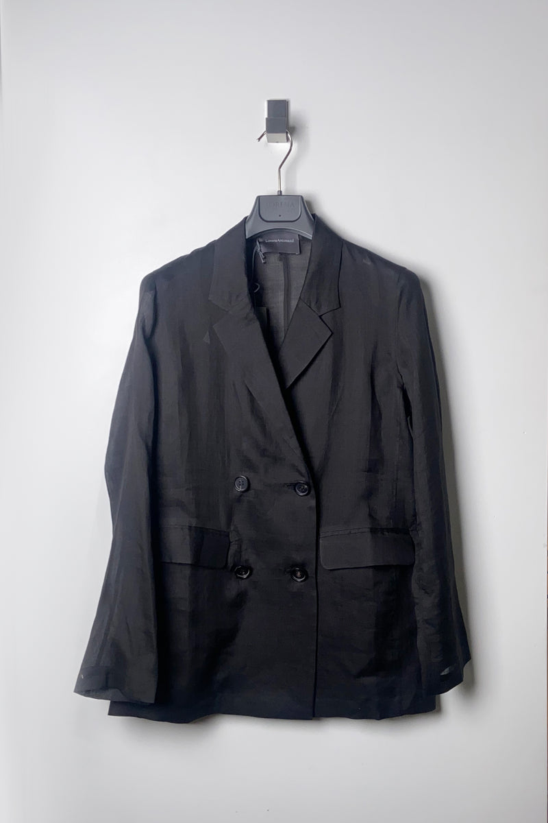 Lorena Antoniazzi Transparent Ramie Voile Blazer in Black