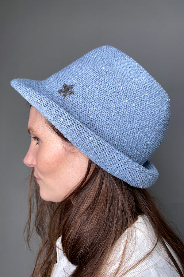 Lorena Antoniazzi Borsalino Hat with Sequin Details in Sky Blue