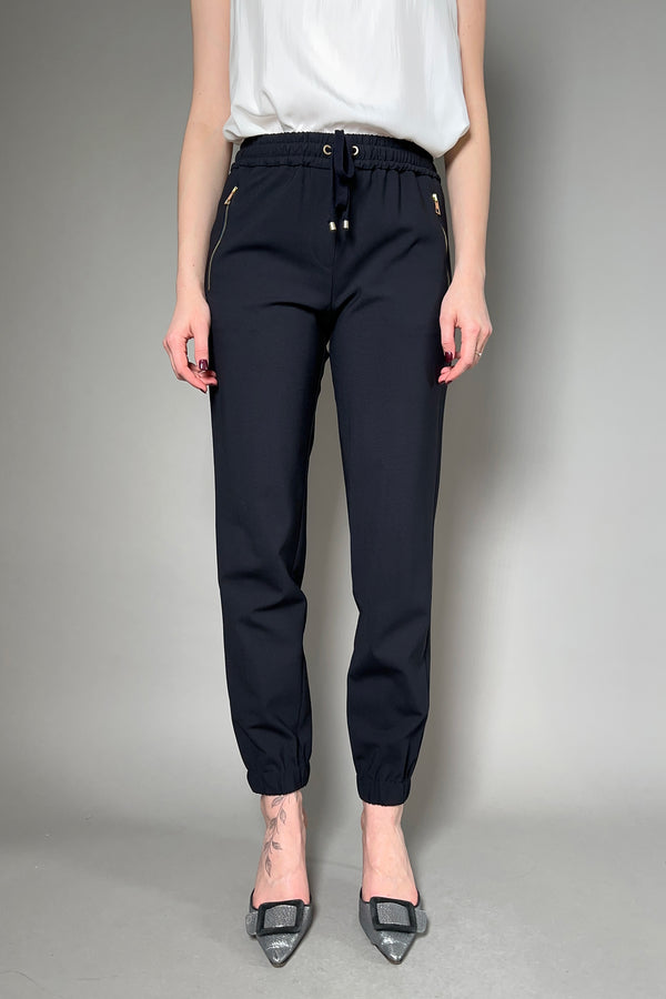 Lorena Antoniazzi Light Wool Jogger Pants in Dark Navy