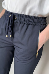 Lorena Antoniazzi Light Wool Jogger Pants in Dark Navy