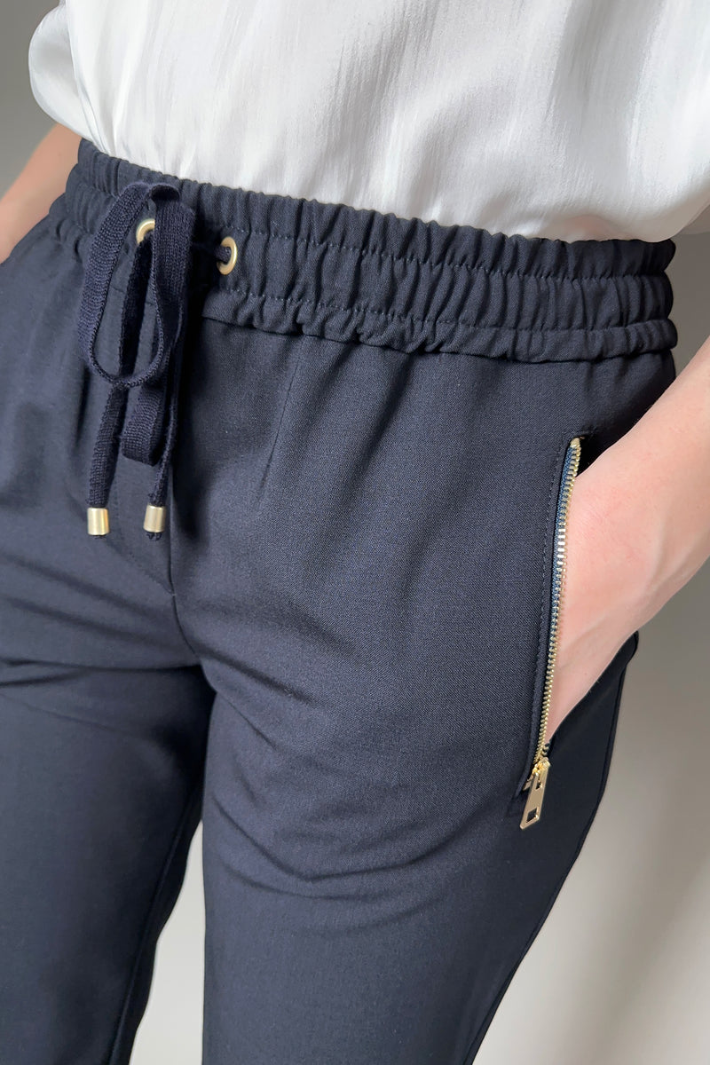 Lorena Antoniazzi Light Wool Jogger Pants in Dark Navy