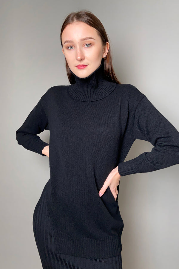 Lorena Antoniazzi High-Slit Cashmere Sweater with Snood in Black