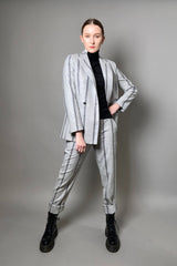 Lorena Antoniazzi Double-Breasted Wool Stripe Blazer in Grey Melange