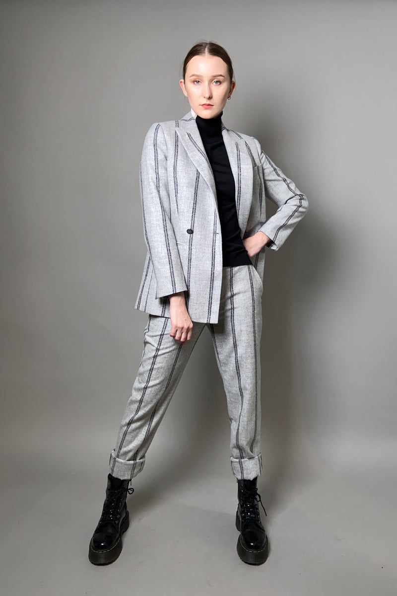 Lorena Antoniazzi Double-Breasted Wool Stripe Blazer in Grey Melange