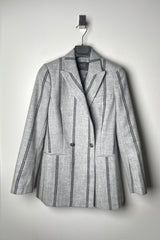 Lorena Antoniazzi Double-Breasted Wool Stripe Blazer in Grey Melange