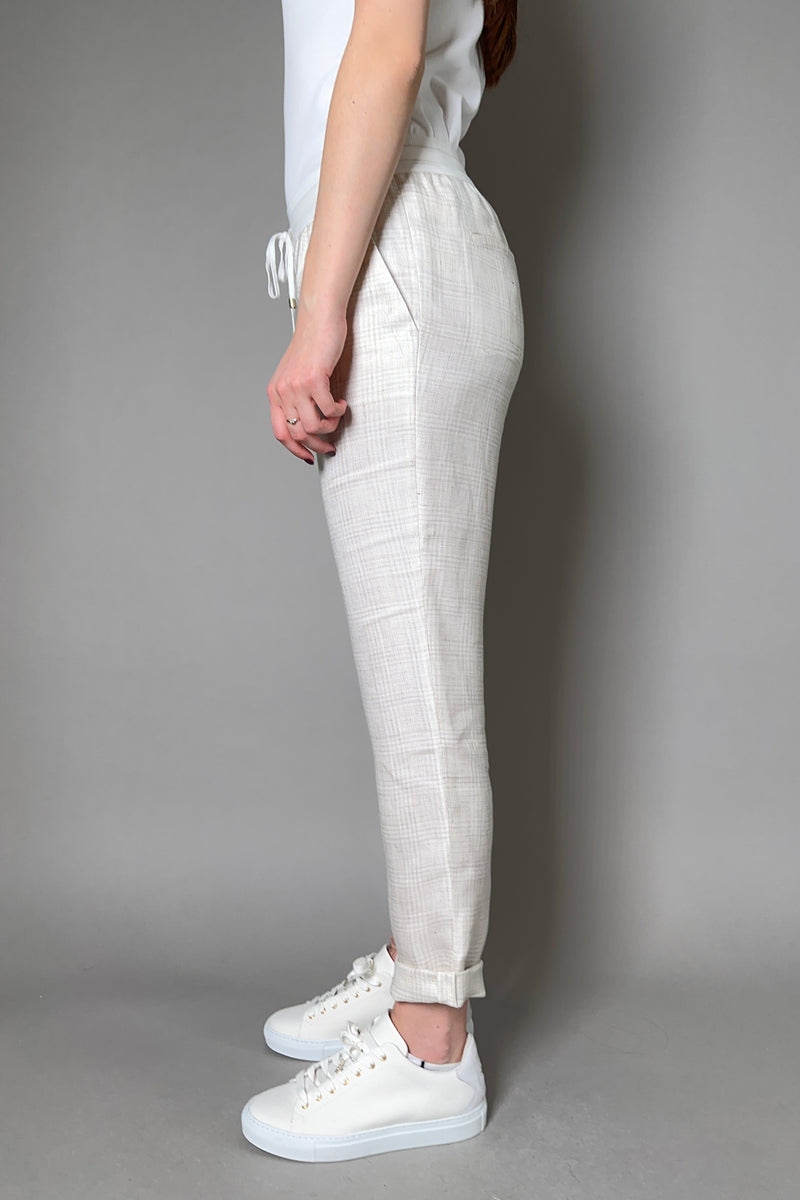 Lorena Antoniazzi Linen Jogger Pants with Soft Check Pattern