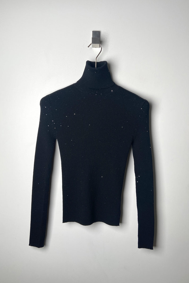 Lorena Antoniazzi Ribbed Sequin Turtleneck in Black