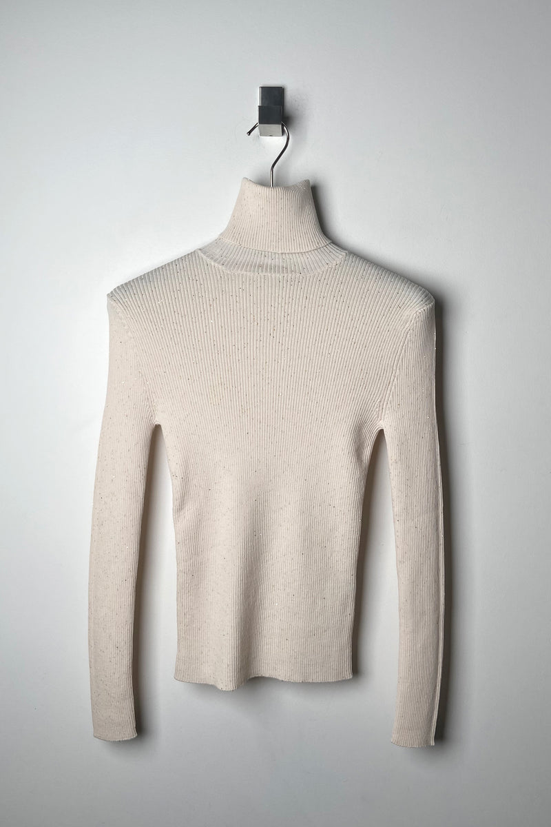 Lorena Antoniazzi Ribbed Sequin Turtleneck in Cream