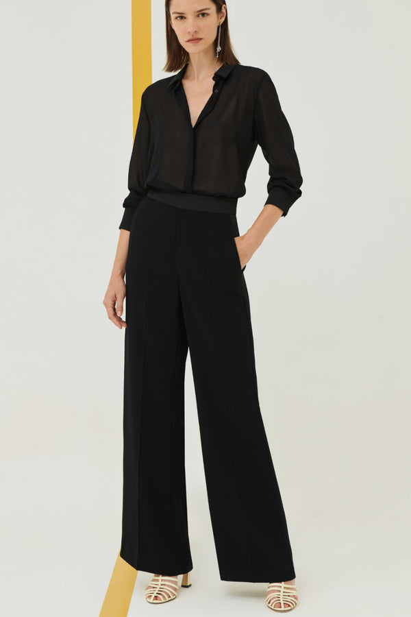 Marella Wide Leg Crepe Trousers in Black - Ashia Mode