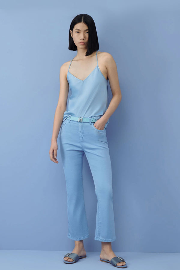 Marella Monochrome Flared Light-Weight Jeans in Light Blue - Ashia Mode