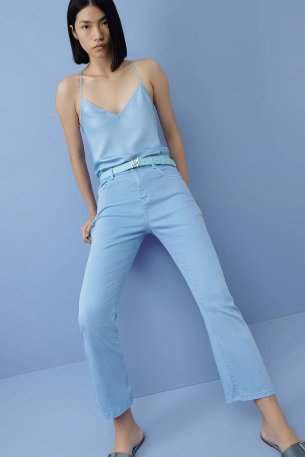 Marella Monochrome Flared Light-Weight Jeans in Light Blue - Ashia Mode