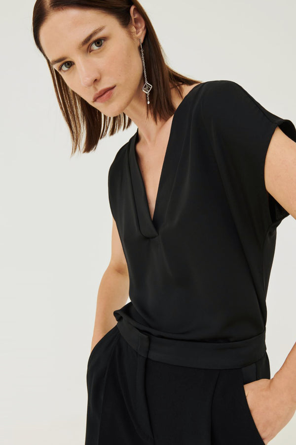 Marella Satin Blouse in Black - Ashia Mode
