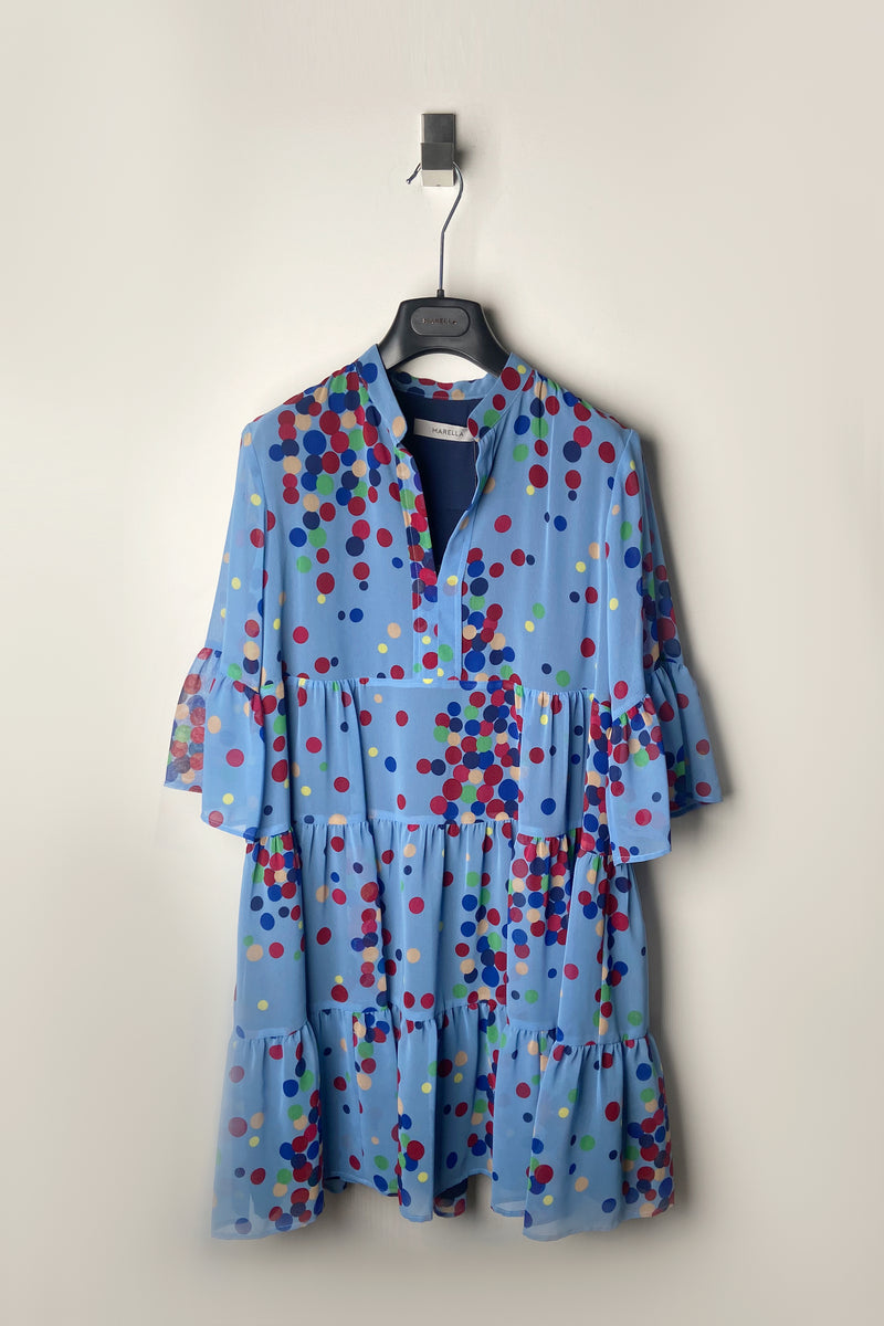 Marella Polka-Dot Chiffon Tier Dress in Multi Colour - Ashia Mode