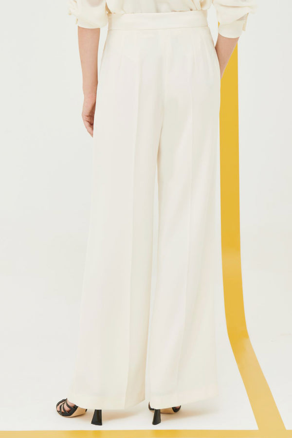 Marella Wide Leg Crepe Trousers in Cream - Ashia Mode
