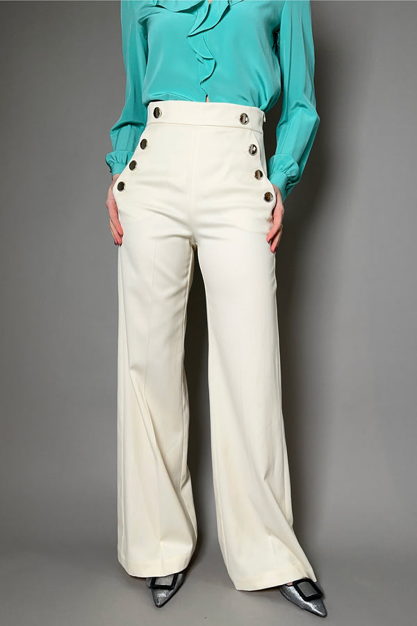 Marella Wide Leg Trousers with Gold Buttons in Cream - Ashia Mode