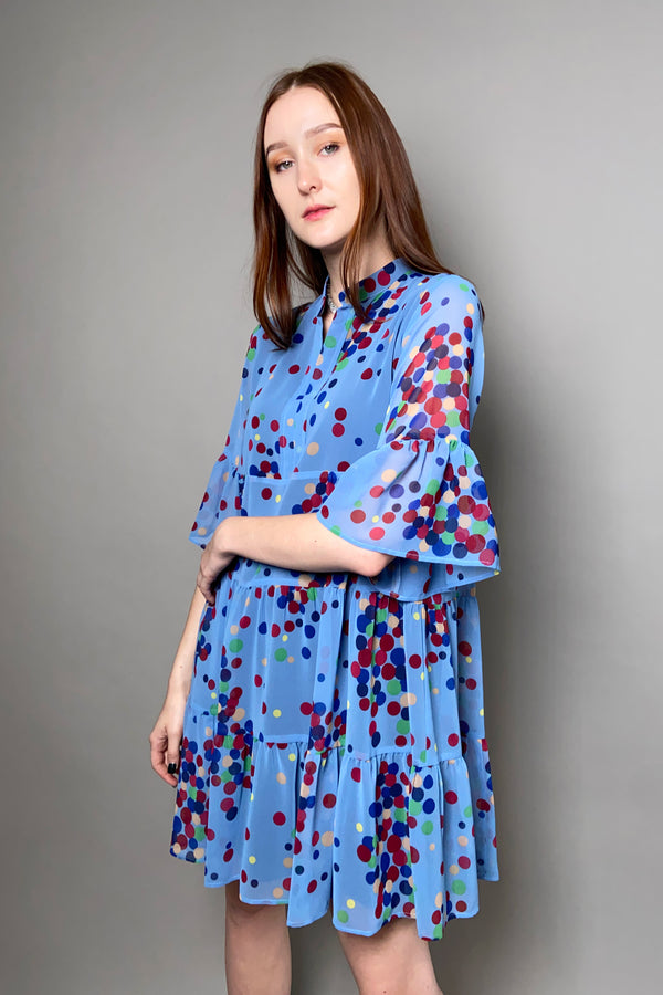 Marella Polka-Dot Chiffon Tier Dress in Multi Colour - Ashia Mode
