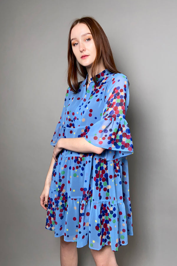 Marella Polka-Dot Chiffon Tier Dress in Multi Colour - Ashia Mode