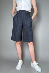 Peserico Linen Bermuda Shorts in Navy - Ashia Mode