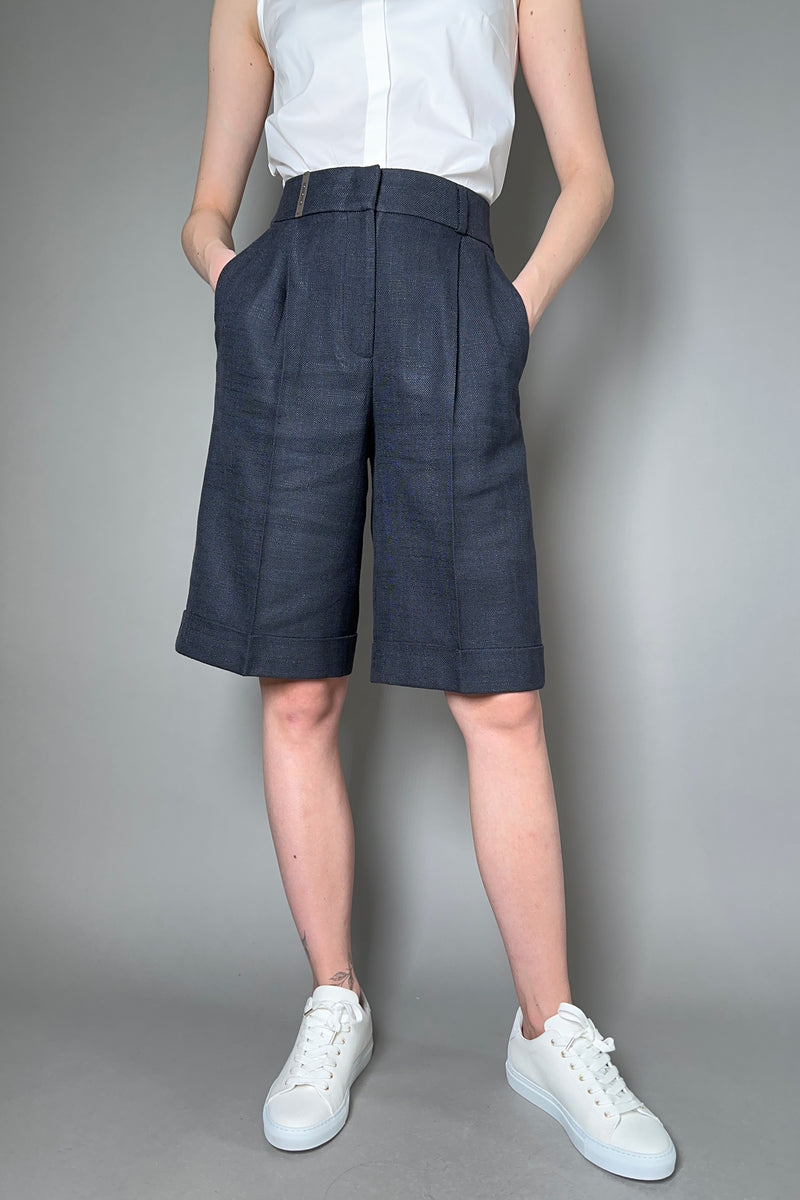 Peserico Linen Bermuda Shorts in Navy - Ashia Mode