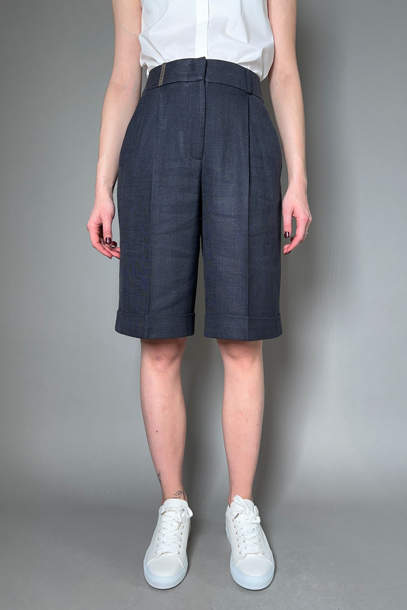Peserico Linen Bermuda Shorts in Navy - Ashia Mode