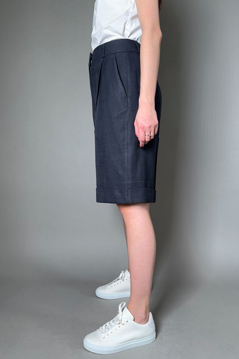 Peserico Linen Bermuda Shorts in Navy - Ashia Mode