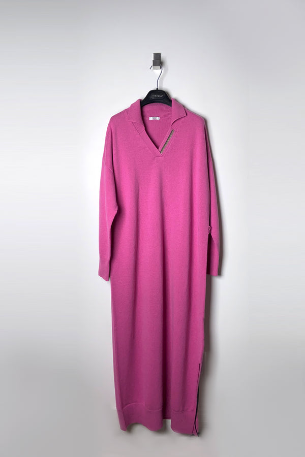 Peserico Long Knit V-Neck Dress in Pink - Ashia Mode
