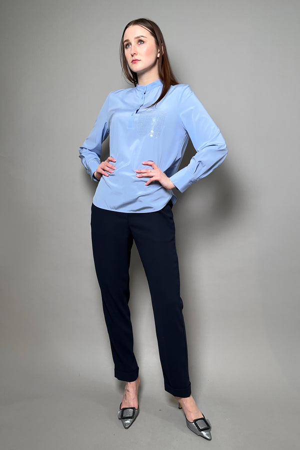 Peserico Silk Blouse with Sequin Pocket in Light Blue - Ashia Mode