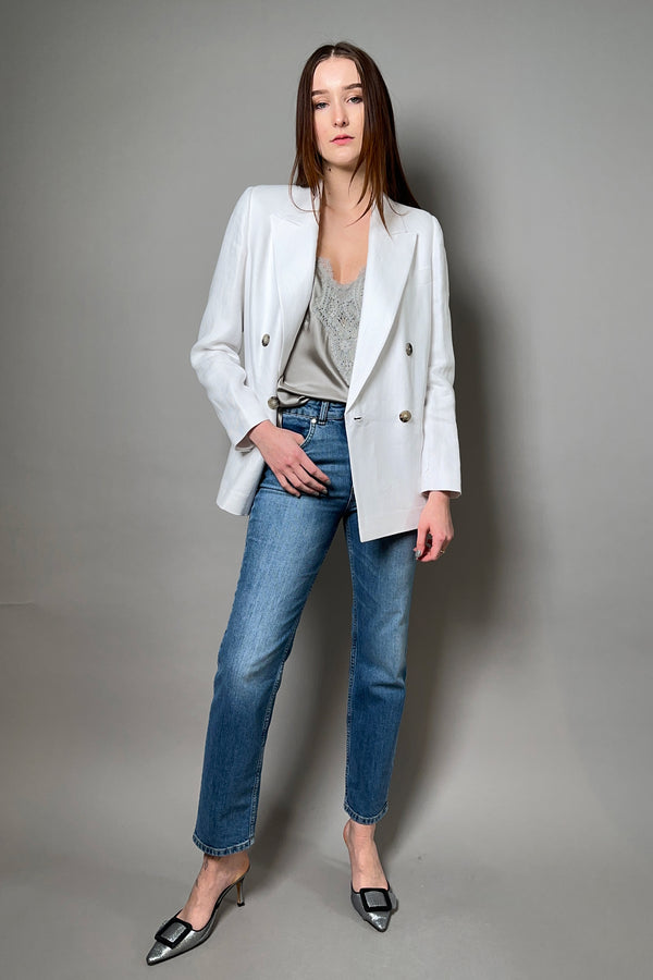 Peserico Double Breasted Linen Blazer in White - Ashia Mode