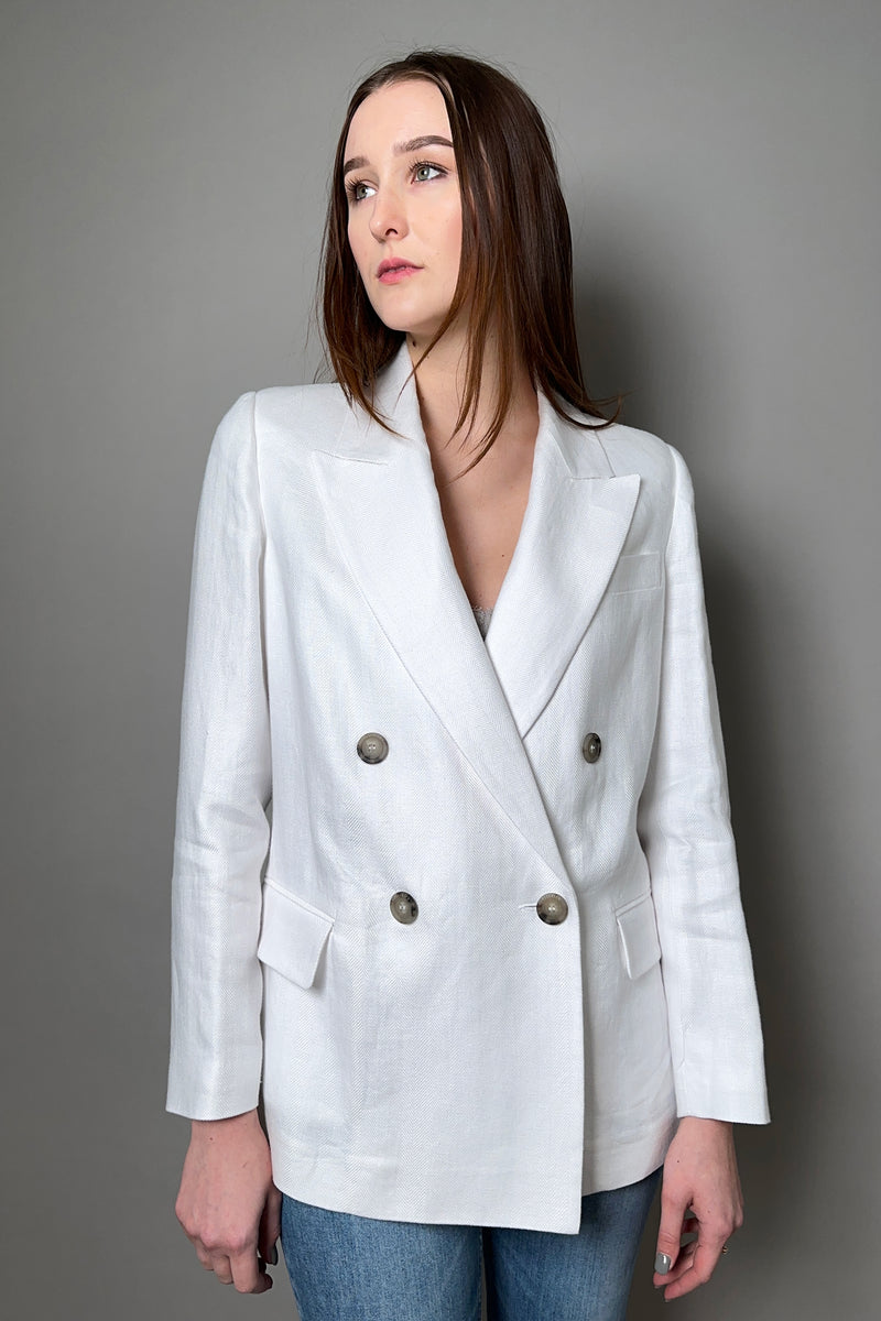 Peserico Double Breasted Linen Blazer in White - Ashia Mode
