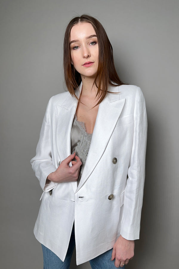Peserico Double Breasted Linen Blazer in White - Ashia Mode