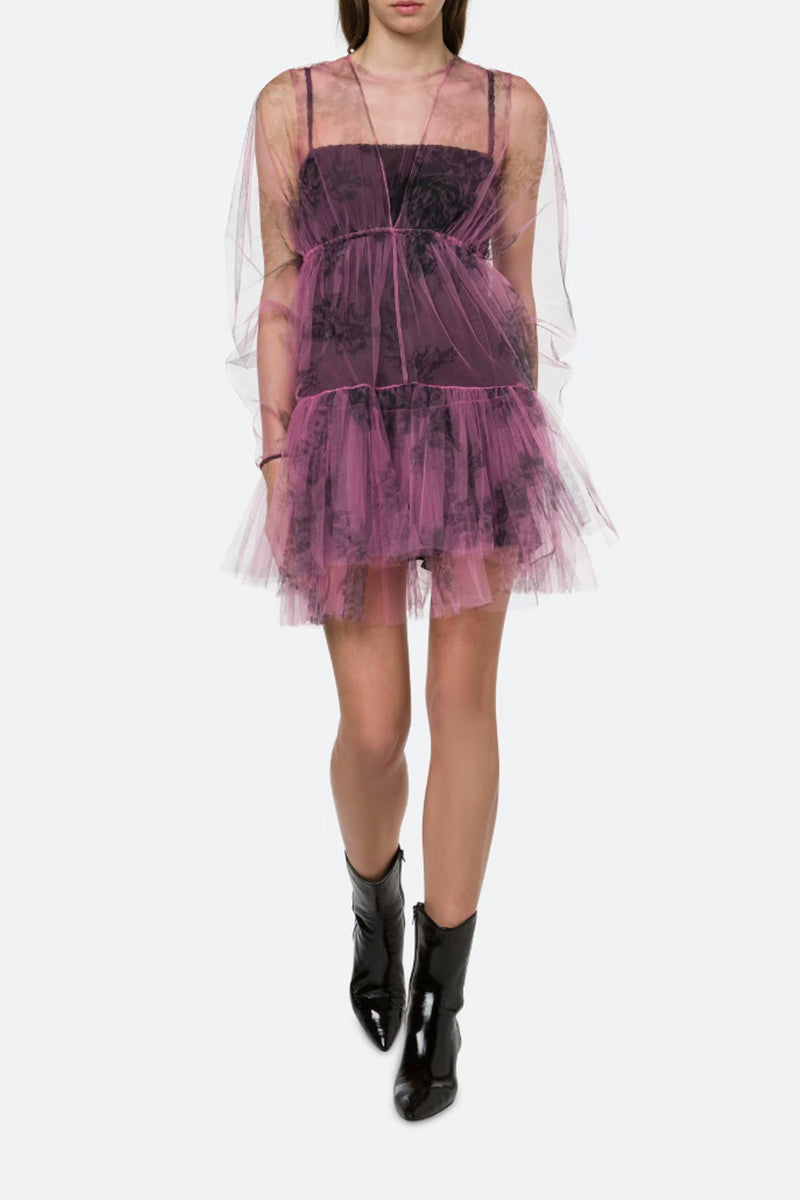 Philosophy di Lorenzo Serafini Layered Floral Tulle Dress in Pink - Ashia Mode