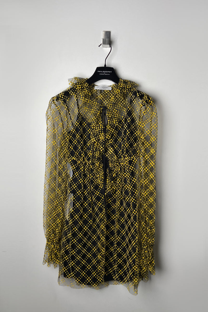 Philosophy di Lorenzo Serafini Textured Tulle Dress in Black and Yellow - Ashia Mode