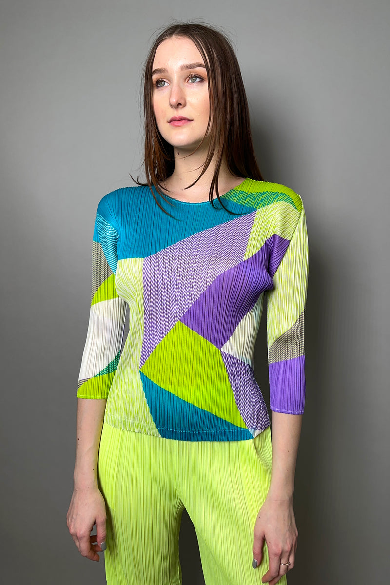 Pleats Please Crossroad Top in Lime Green