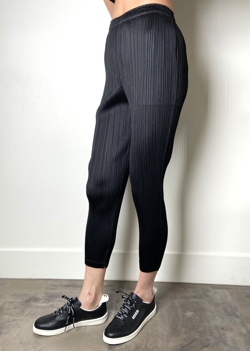 Pleats Please Black Capri Pants with Slit