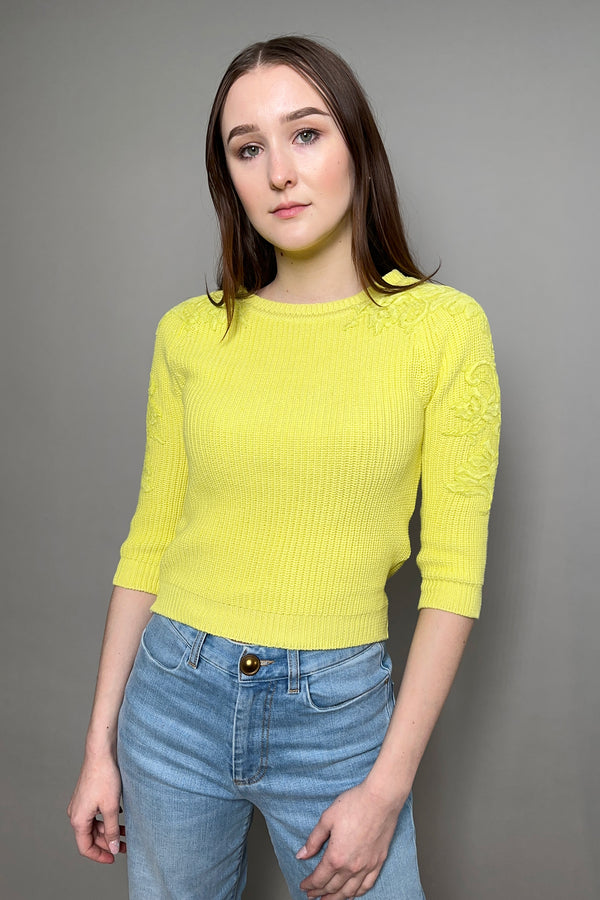Ermanno Scervino Firenze Knit Top with Lace Appliqué Bright Yellow