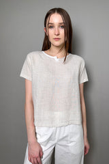 Rosso 35 Loose Fit Gingham Linen Top in Beige Vancouver. Shop Online or in Store.