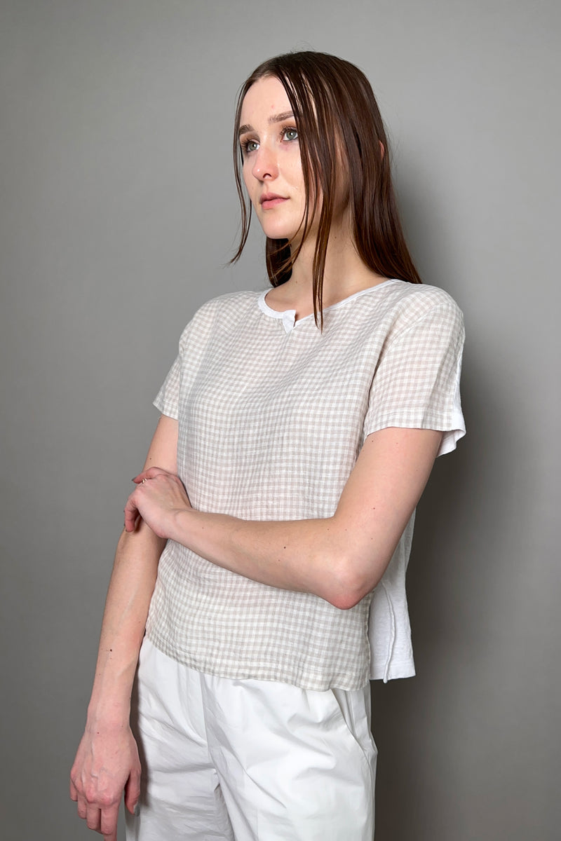 Rosso 35 Loose Fit Gingham Linen Top in Beige Vancouver. Shop Online or in Store.