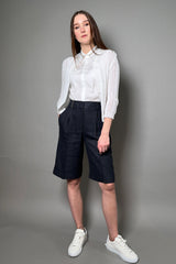 Peserico Linen Bermuda Shorts in Navy - Ashia Mode