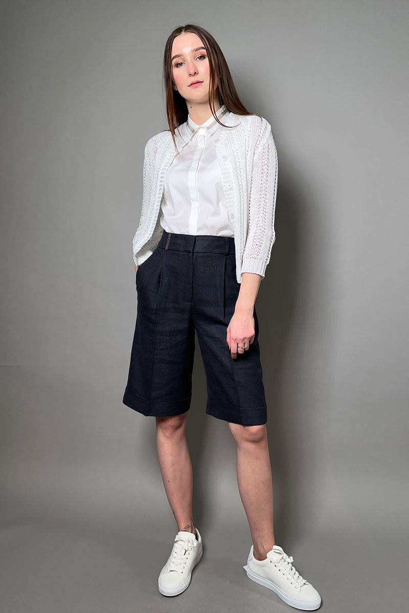 Peserico Linen Bermuda Shorts in Navy - Ashia Mode