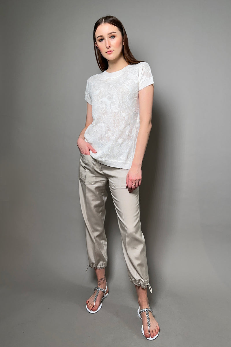 Tonet Embroidered Knit T-Shirt in  White - Ashia Mode