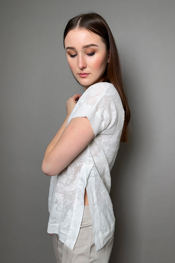 Tonet Embroidered Knit T-Shirt in  White - Ashia Mode