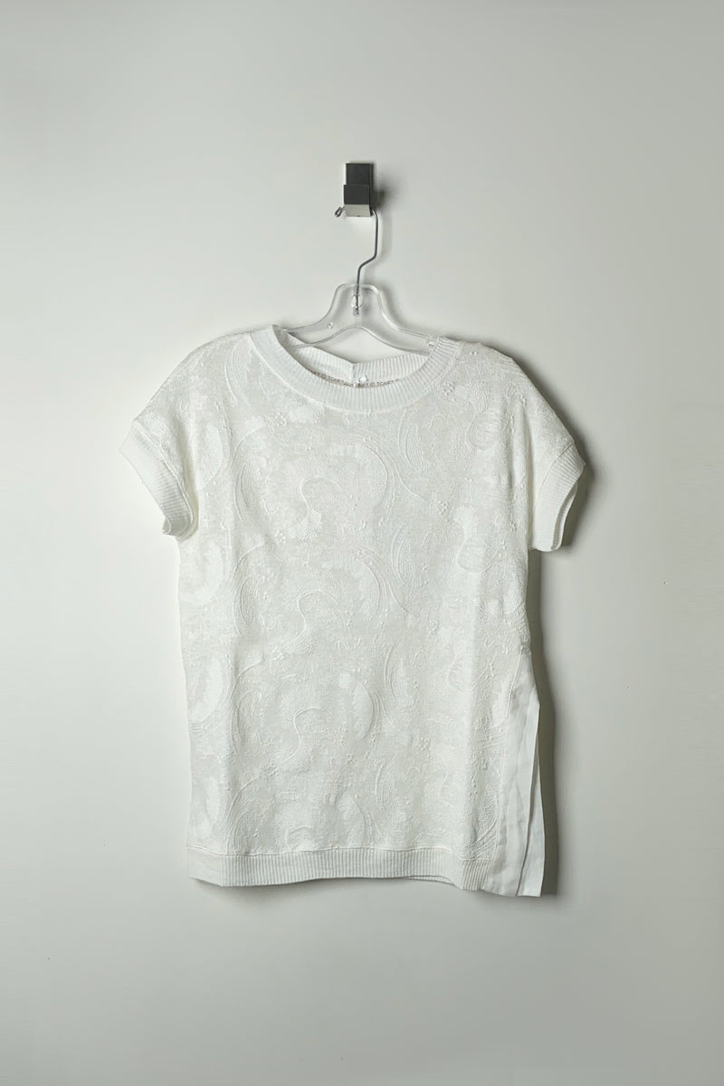 Tonet Embroidered Knit T-Shirt in  White - Ashia Mode