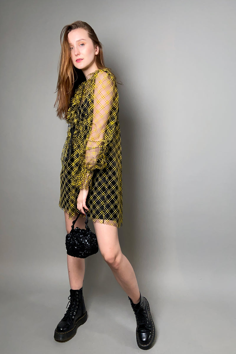 Philosophy di Lorenzo Serafini Textured Tulle Dress in Black and Yellow - Ashia Mode