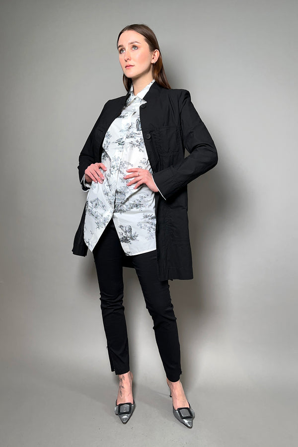 Philosophy di Lorenzo Serafini Cocoon Back Cotton Shirt with Print in Black and White - Ashia Mode